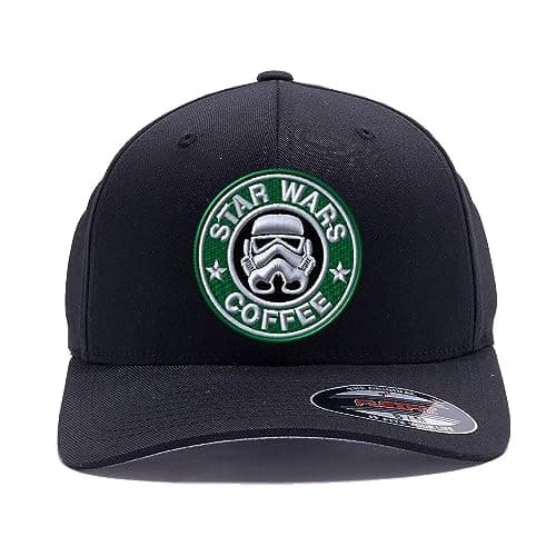 Black embroidered cap with a Star Wars inspired coffee design